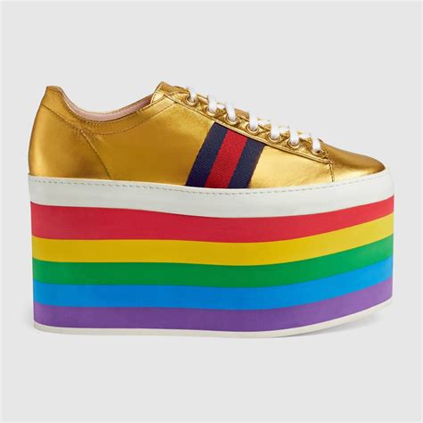 gucci black rainbow shoes|gucci peggy rainbow platform sneakers.